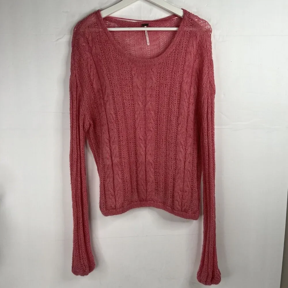 Free‎ People Sz S Sweater Angel Soft Wool Blend Lightweight Knit Bubble Gum Pink